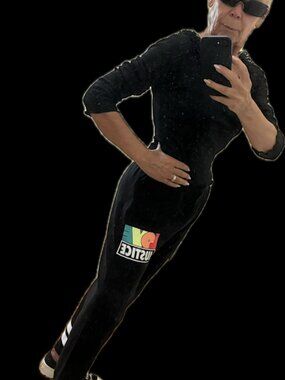 Justice Girls Black Fleece Jogger Sweatpants LOVE Graphic Reflective Stripe, XL